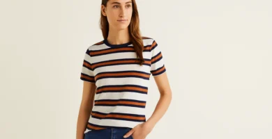 polo a rayas manga corta de algodón para mujer